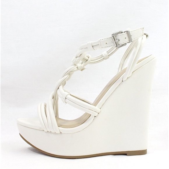 White Open Toe Strappy Sandals Wedge - Picture 3 of 4